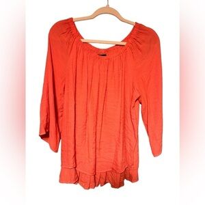Cocomo Womens Orange Wide 3/4 Sleeves Lined Ruffle Elastic Neck Line Large